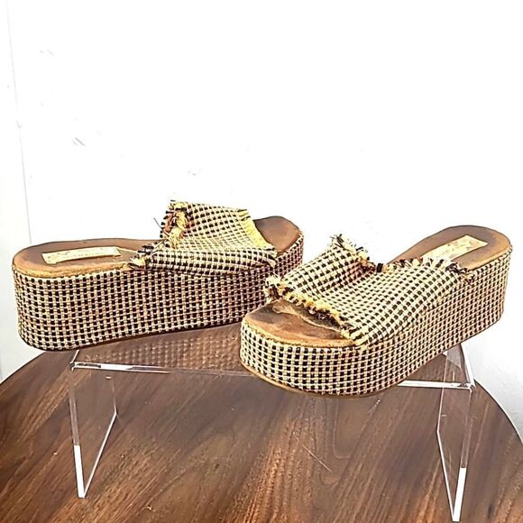 Band of Gypsies Slip-on Wedges, Black & Tan Jute Fabric, Size 7 Shoes - Picture 7 of 9